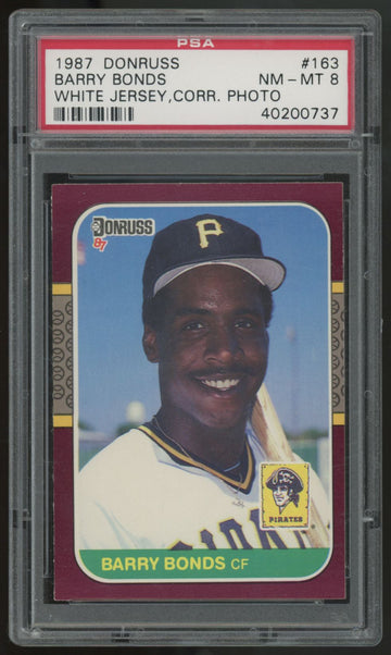 1987 Donruss Barry Bonds RC White Jersey Correct Photo #163 PSA 8