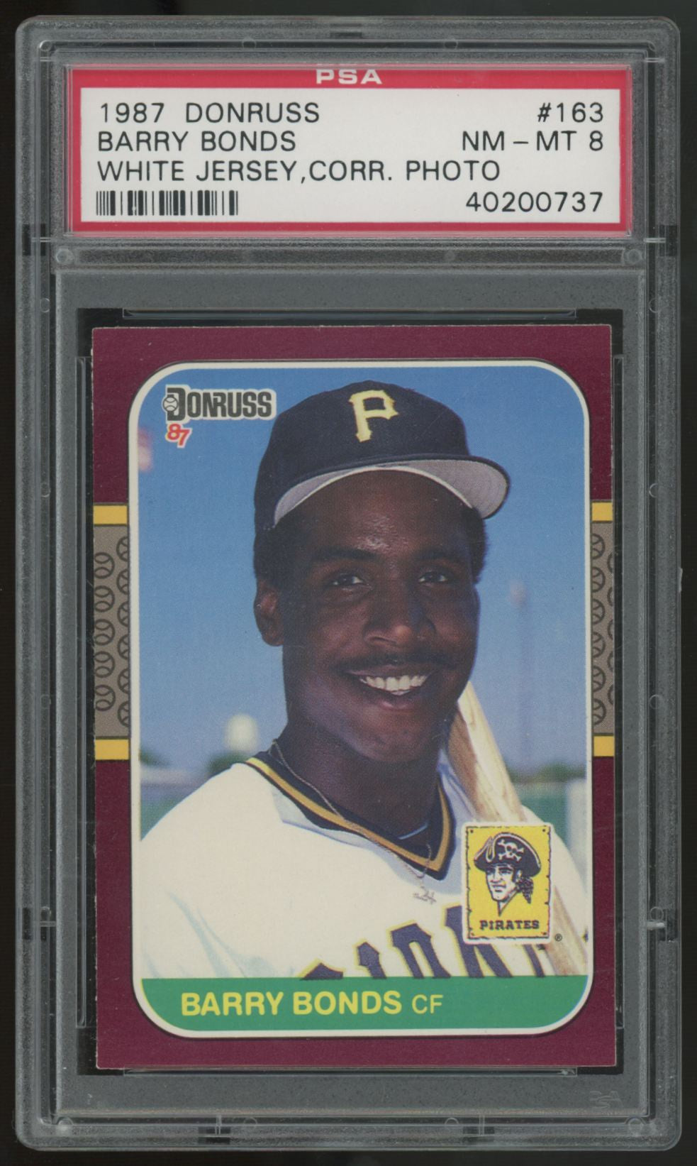 1987 Donruss Barry Bonds RC White Jersey Correct Photo #163 PSA 8