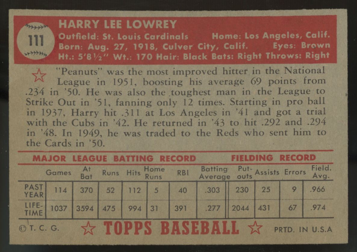 1952 Topps Harry Lowrey #111 EX "A"