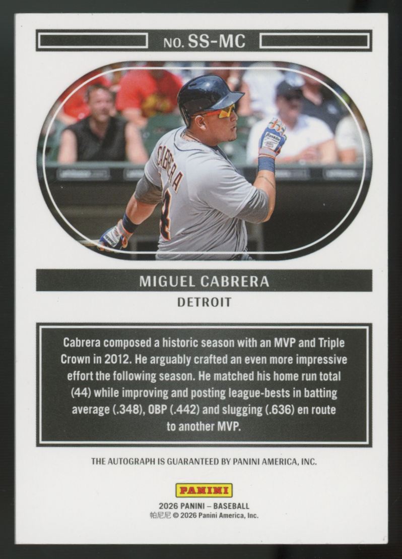 2026 Immaculate Miguel Cabrera Noir Shadow Signatures Auto /99 #SS-MC