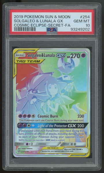 2019 Pokemon Solgaleo & Lunala GX Cosmic Eclipse Full Art #254 PSA 10