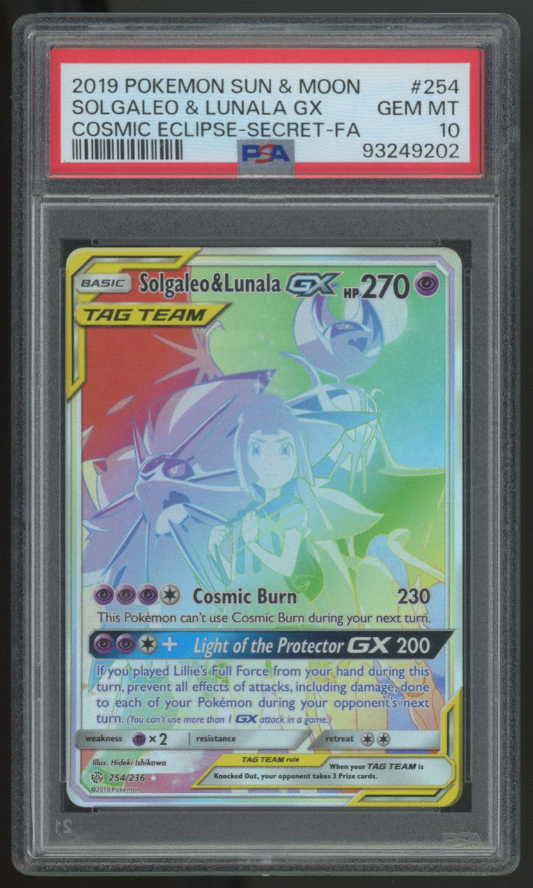 2019 Pokemon Solgaleo & Lunala GX Cosmic Eclipse Full Art #254 PSA 10