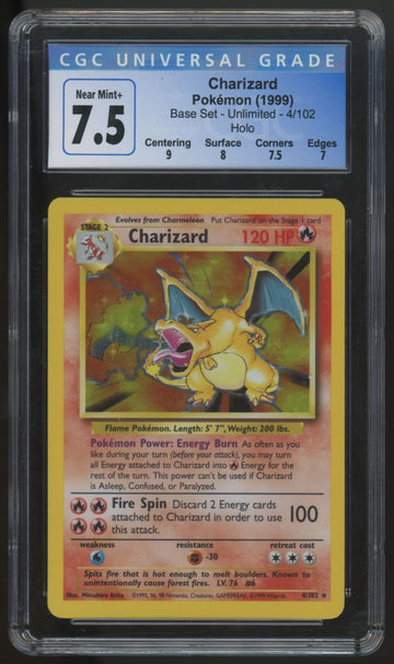 1999 Pokemon Charizard Base Set Unlimited Holo #4 CGC 7.5