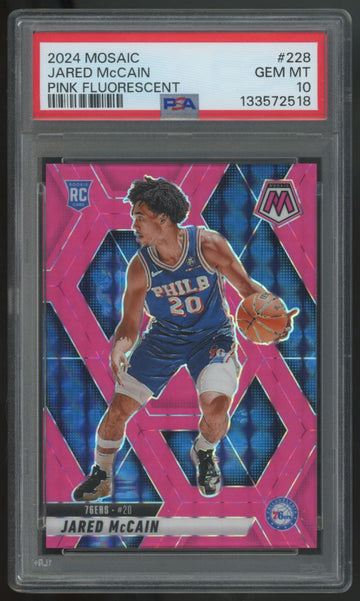2024-25 Panini Mosaic Jared McCain RC Pink Fluorescent /10 #228 PSA 10