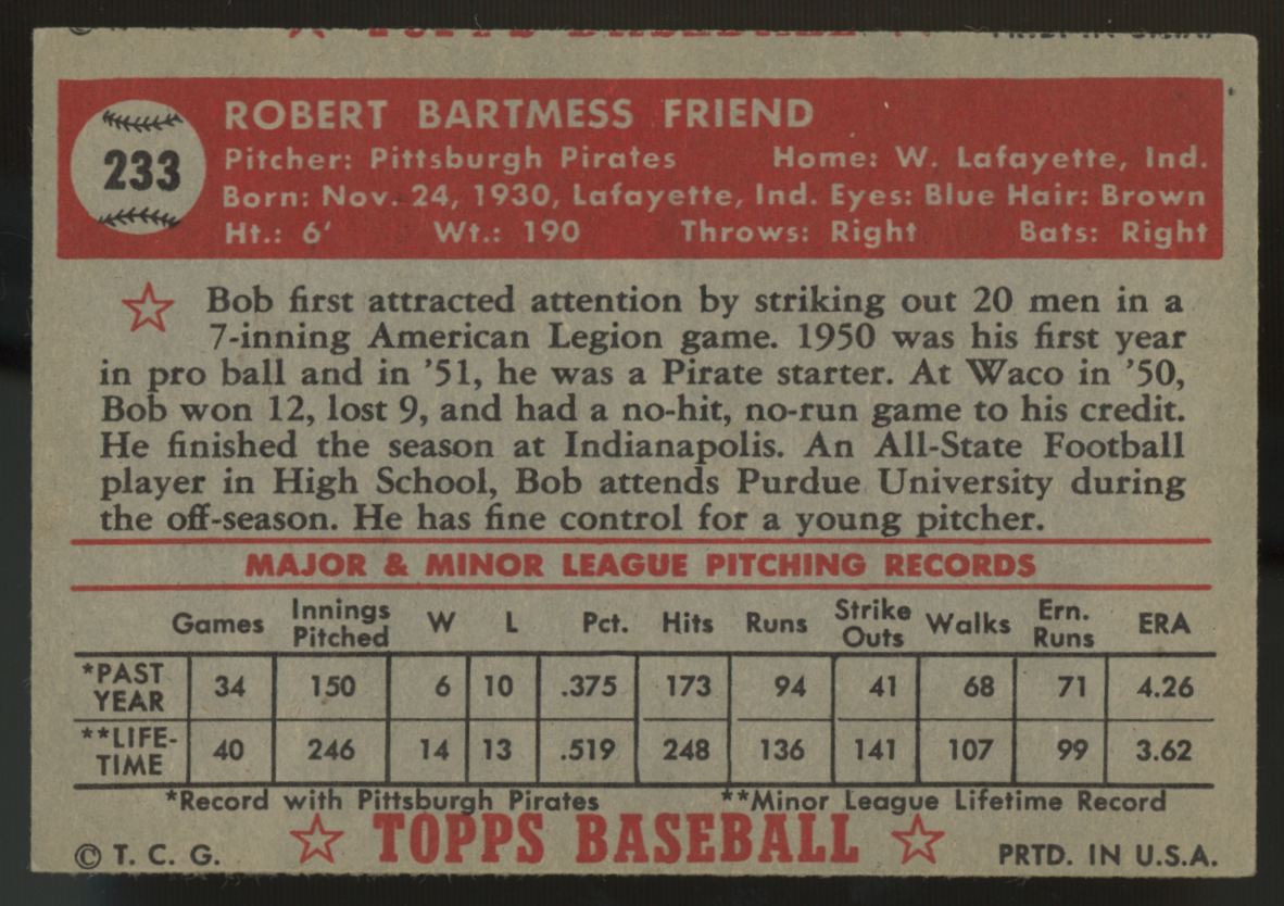1952 Topps Bob Friend #233 EX