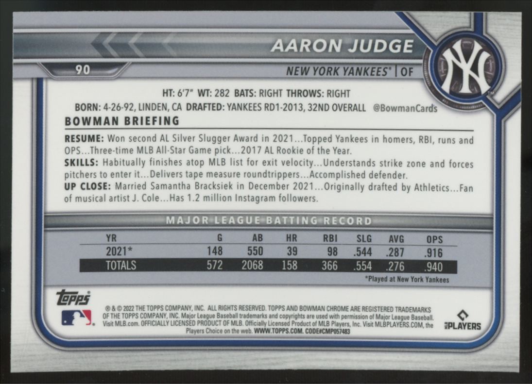 2022 Bowman Chrome Sapphire Aaron Judge #90