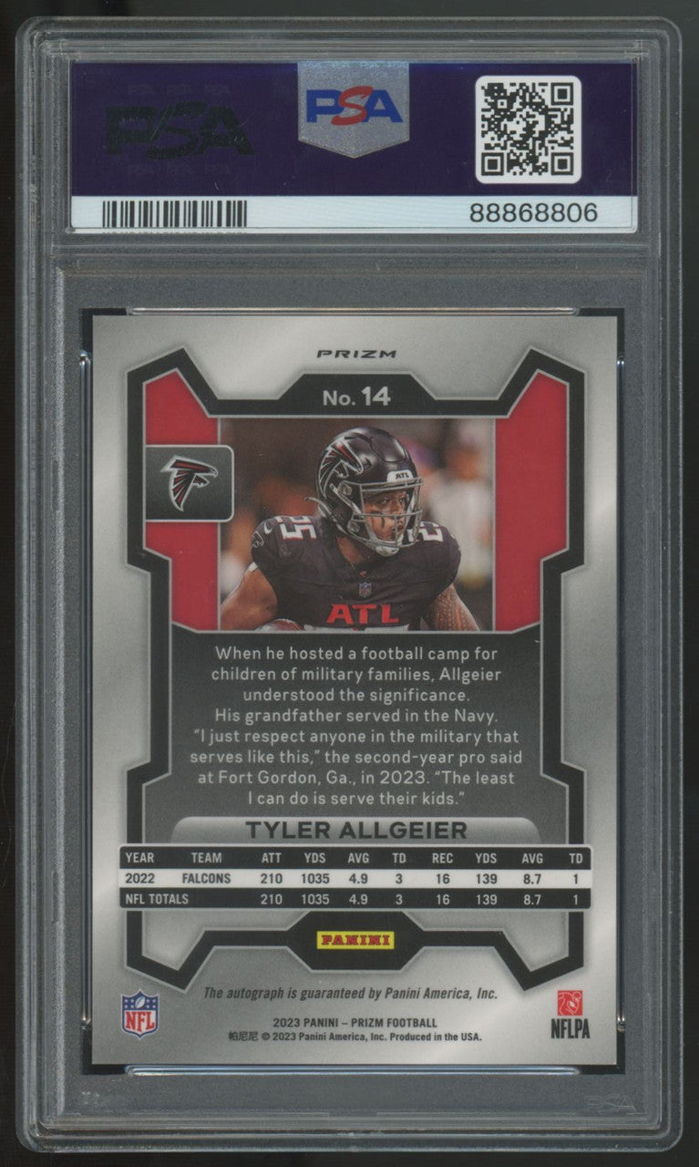 2023 Panini Prizm Tyler Allgeier Auto #14 PSA 9