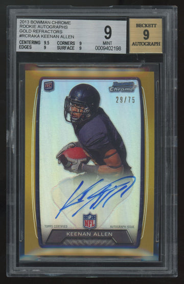 2013 Bowman Chrome Keenan Allen RC Gold Refractor Auto /75 #RCRA-KA BGS 9 9