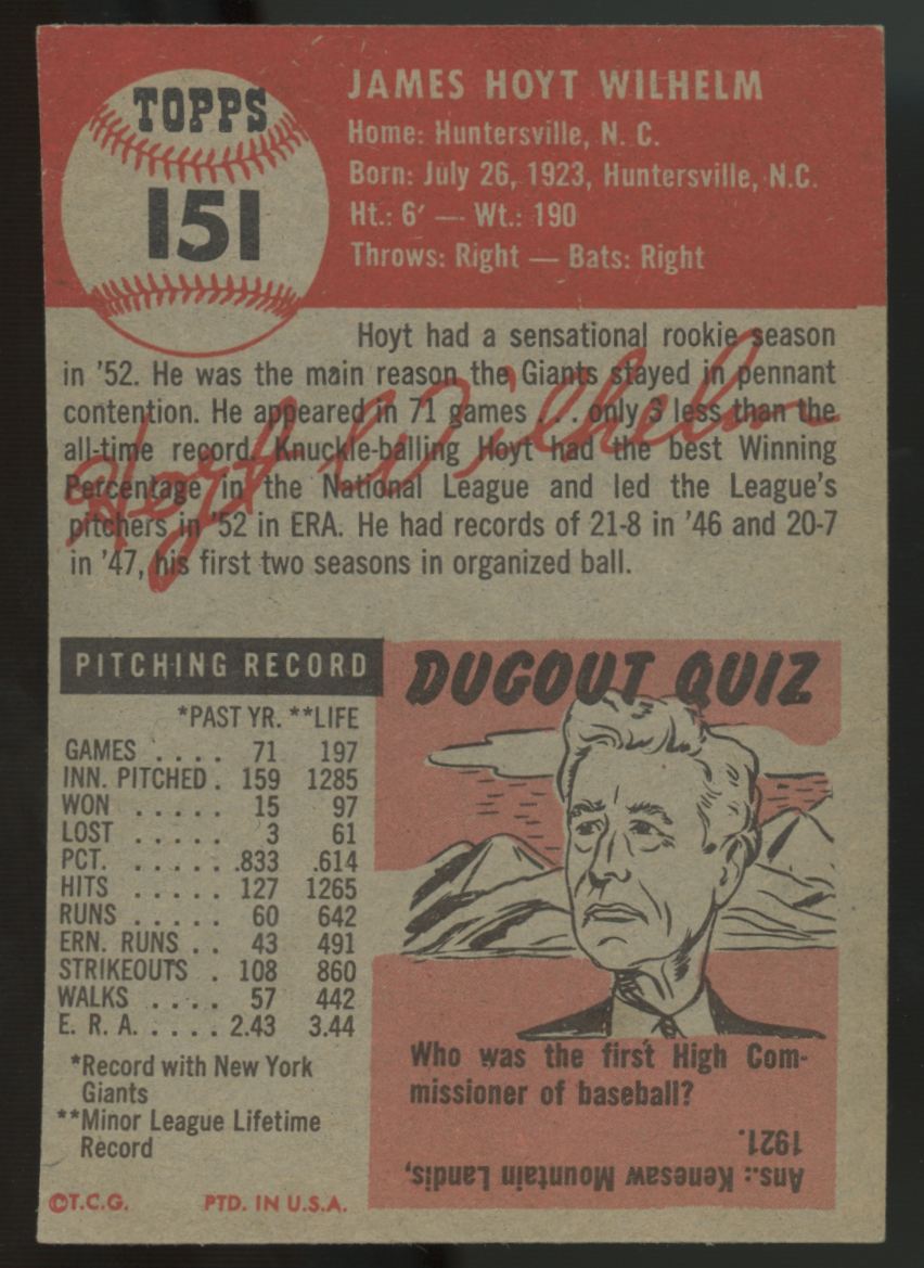 1953 Topps Hoyt Wilhelm #151 EX "B"
