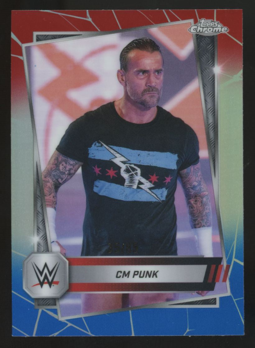 2025 Topps Chrome WWE CM Punk Red, White and Blue Refractor /85 #98
