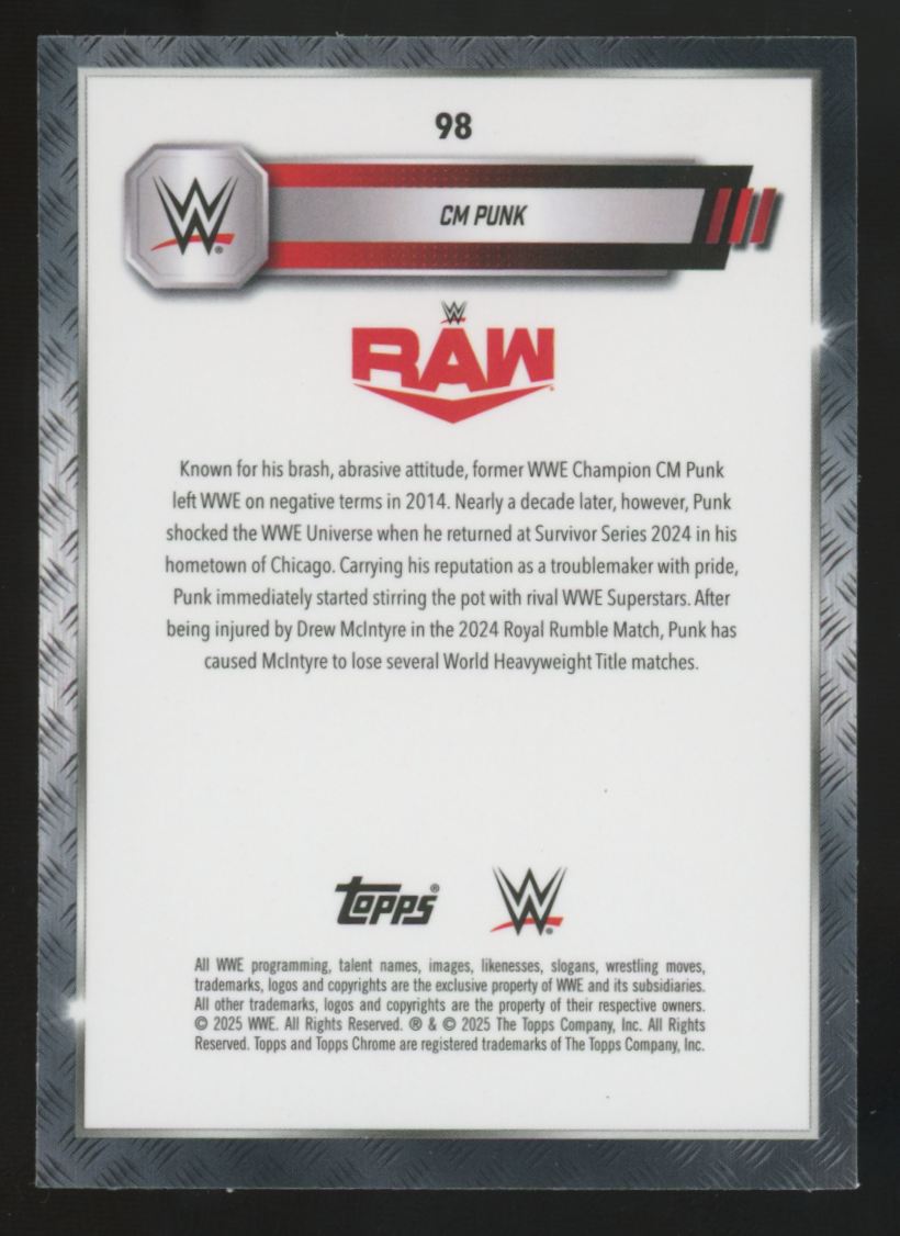 2025 Topps Chrome WWE CM Punk Red, White and Blue Refractor /85 #98