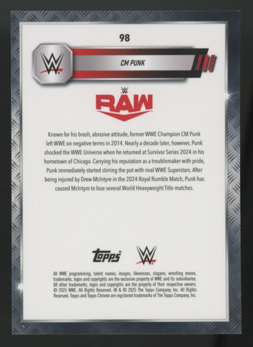 2025 Topps Chrome WWE Sapphire CM Punk Purple Sapphire /10 #98