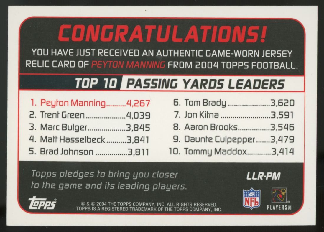 2004 Topps Peyton Manning League Leaders Patch #LLR-PM