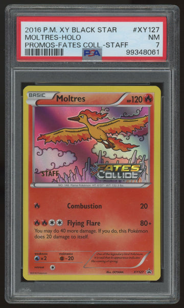 2016 Pokemon Moltres Fates Collide Prerelease Staff Promo Holo #XY127 PSA 7