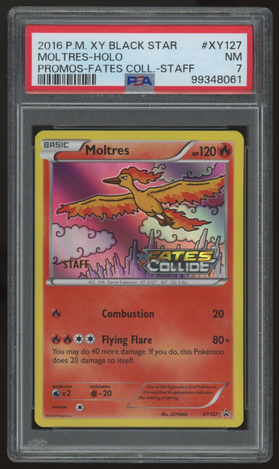 2016 Pokemon Moltres Fates Collide Prerelease Staff Promo Holo #XY127 PSA 7