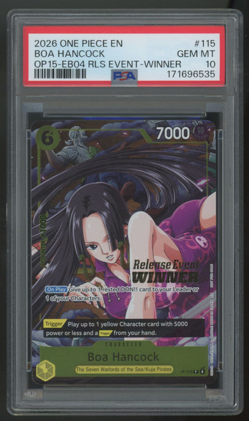 2026 One Piece Boa Hancock OP15 Release Event Winner Promo #115 PSA 10