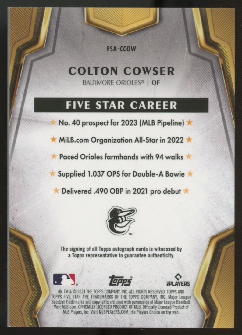 2024 Topps Five Star Colton Cowser RC Auto #FSA-CCOW