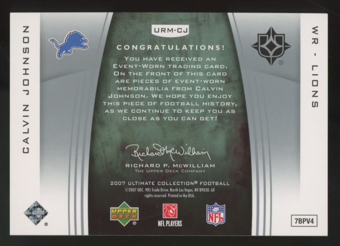 2007 Upper Deck Ultimate Calvin Johnson RC Materials Patch  #URM-CJ