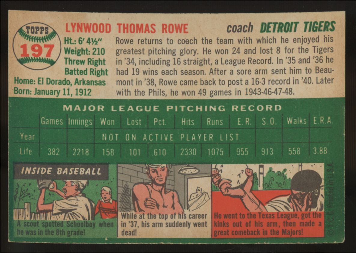 1954 Topps Schoolboy Rowe #197 EX/MT