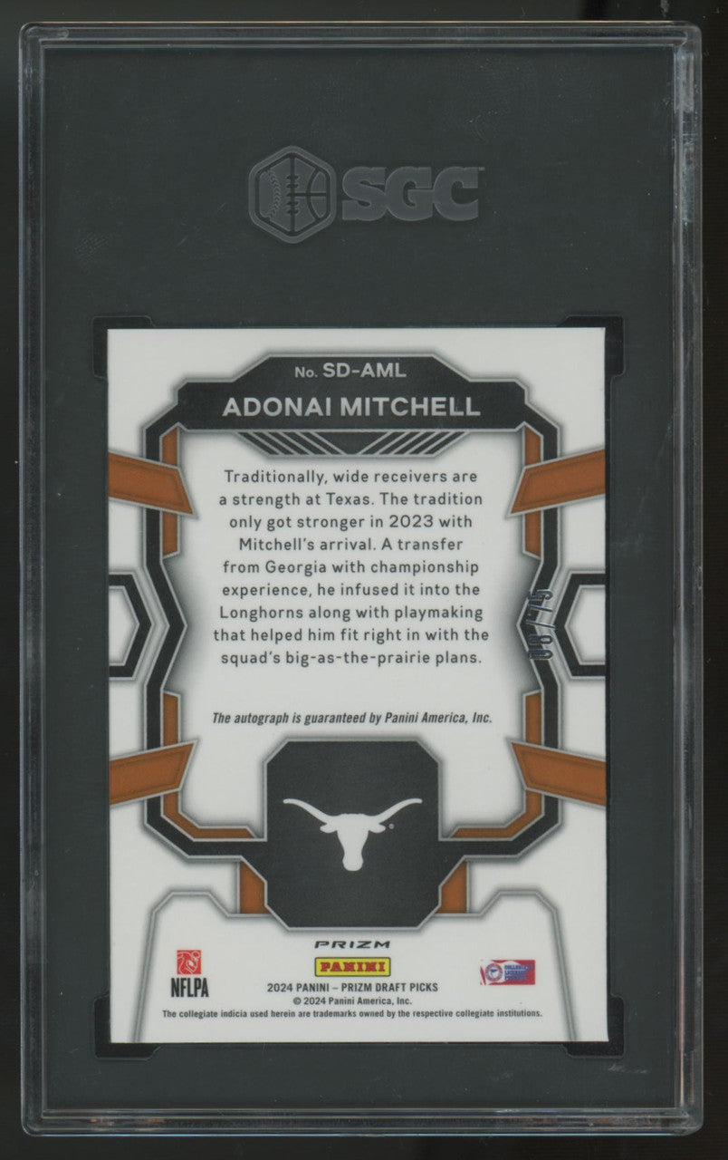 2024 Prizm Draft Adonai Mitchell RC Blue Ice Signing Day Auto /75 SGC 10 10