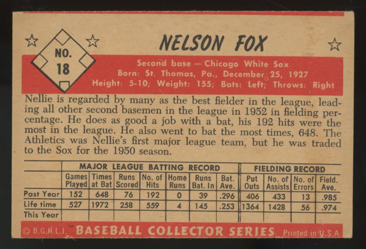 1953 Bowman Color Nelson Nellie Fox #18 VG/EX (MC)