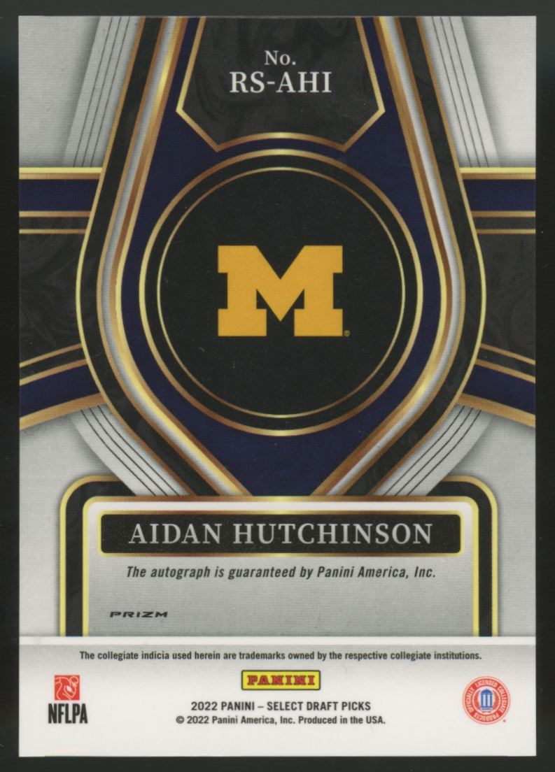 2022 Panini Select Draft Picks Aidan Hutchinson RC Red Prizm Auto #RS-AH1