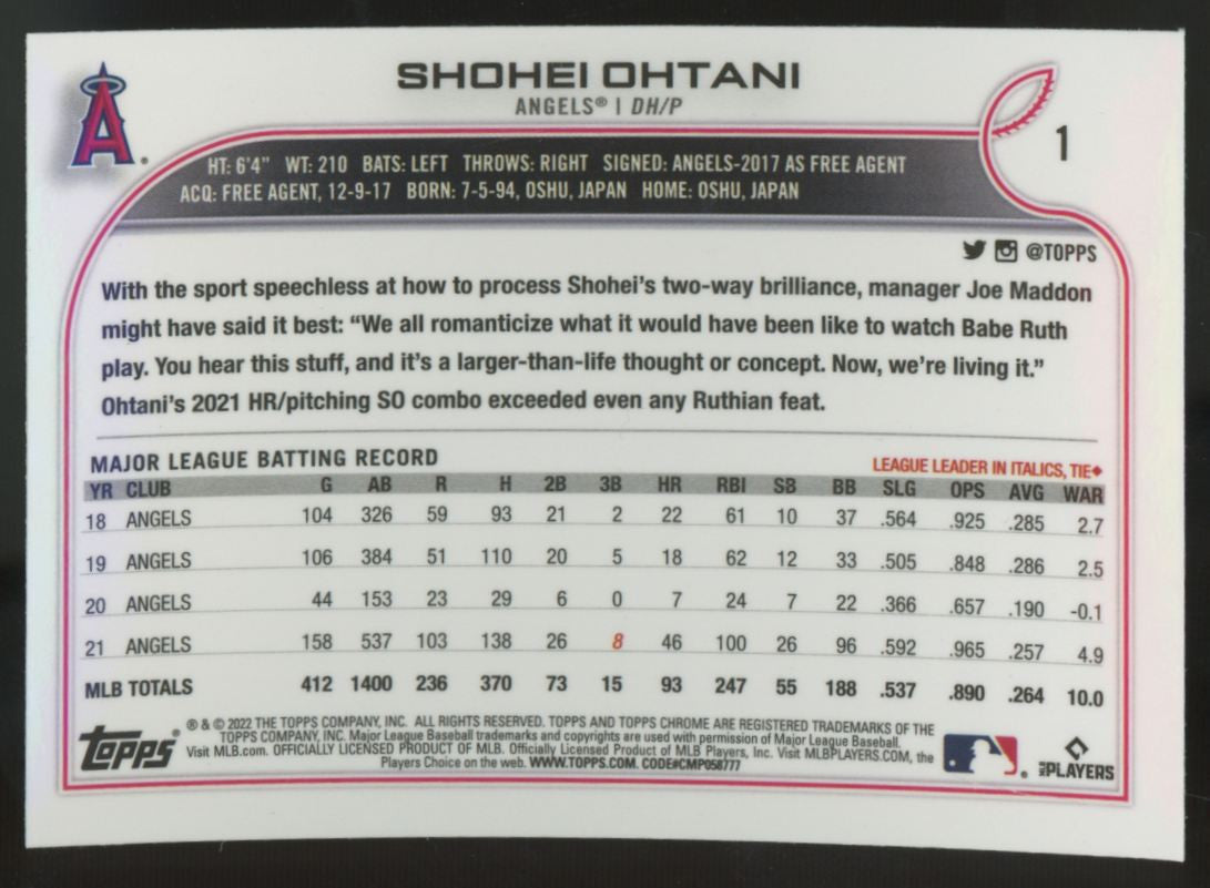 2022 Topps Chrome Ben Baller Shohei Ohtani Refractor #1