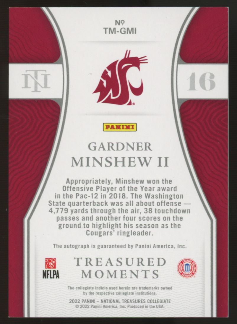 2022 National Treasures Collegiate Gardner Minshew Moments Auto /99 #TM-GMI