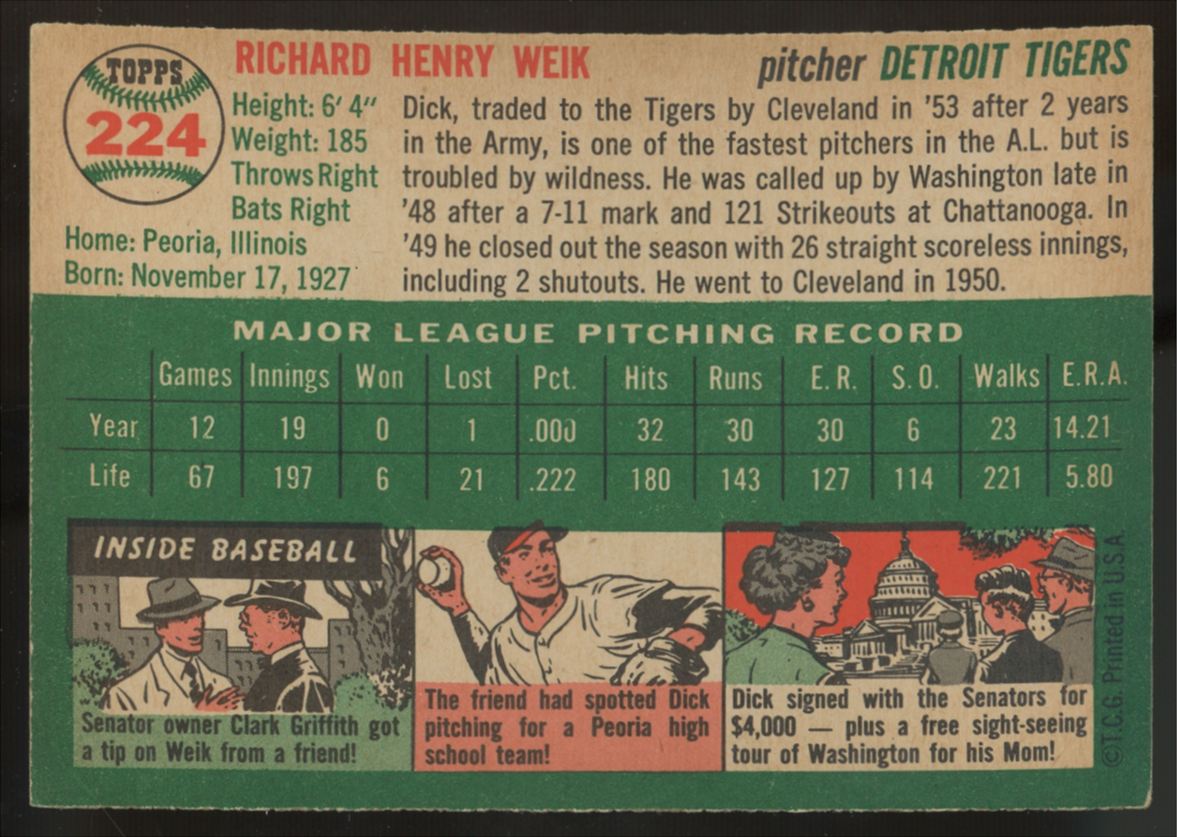 1954 Topps Dick Weik #224 EX+