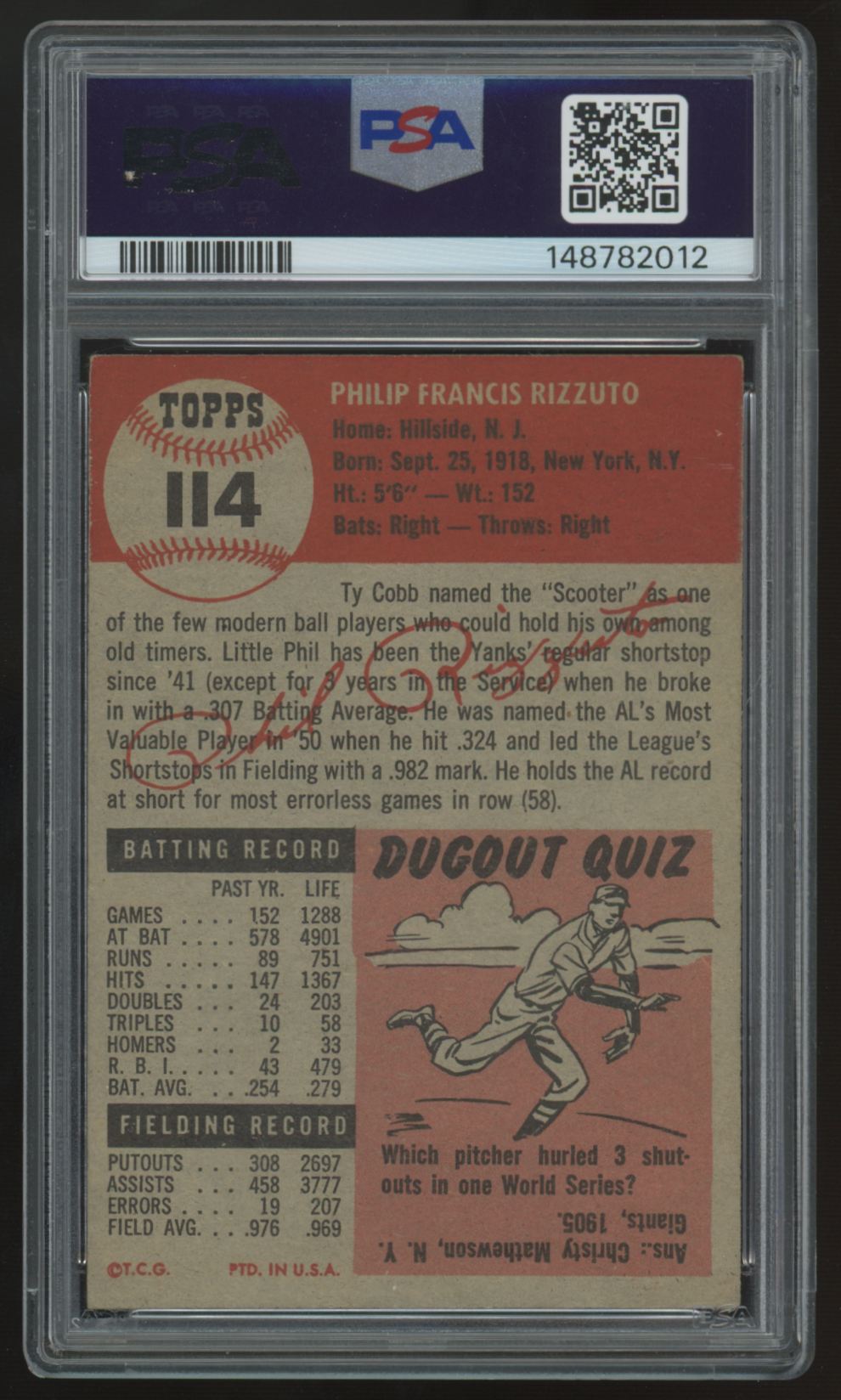 1953 Topps Phil Rizzuto #114 PSA 3