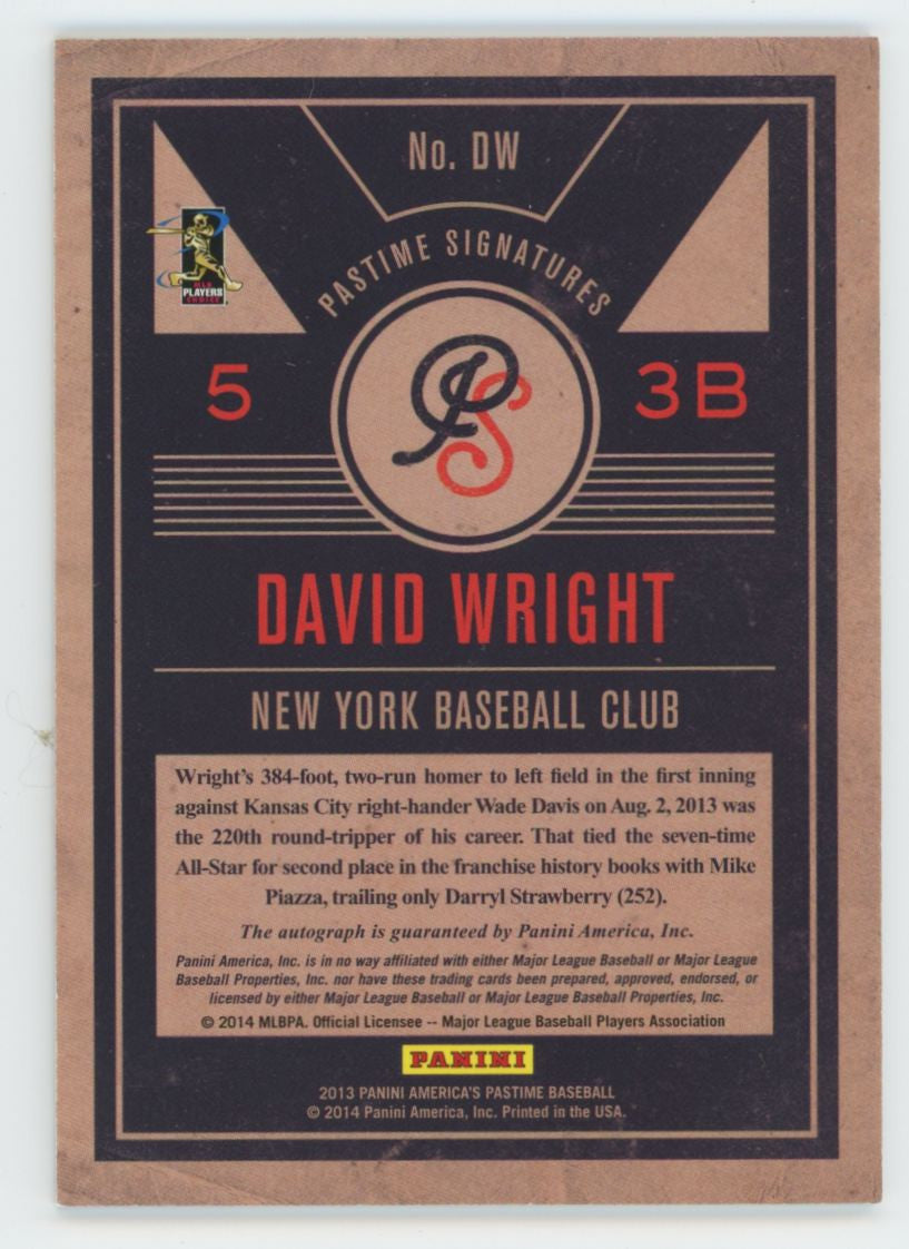 2013 Panini America's Pastime David Wright Pastime Auto /125 #DW
