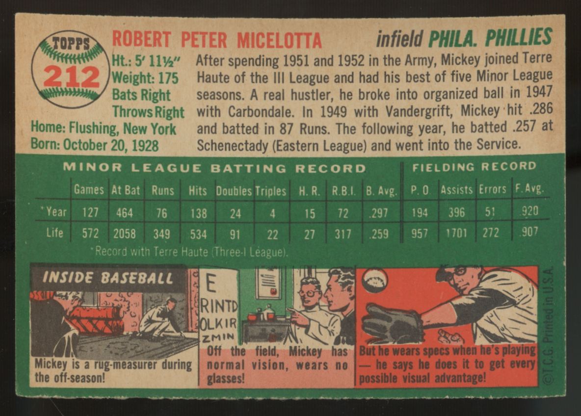 1954 Topps Mickey Micelotta #212 NM
