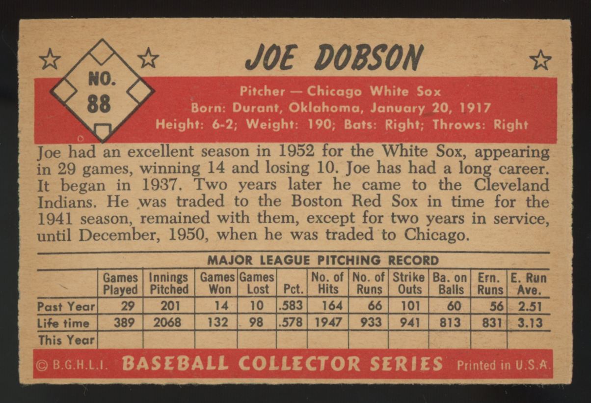 1953 Bowman Color Joe Dobson #88 EX