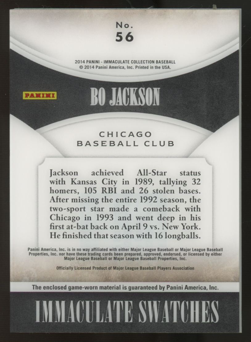 2014 Immaculate Bo Jackson Immaculate Swatches Patch /99 #56