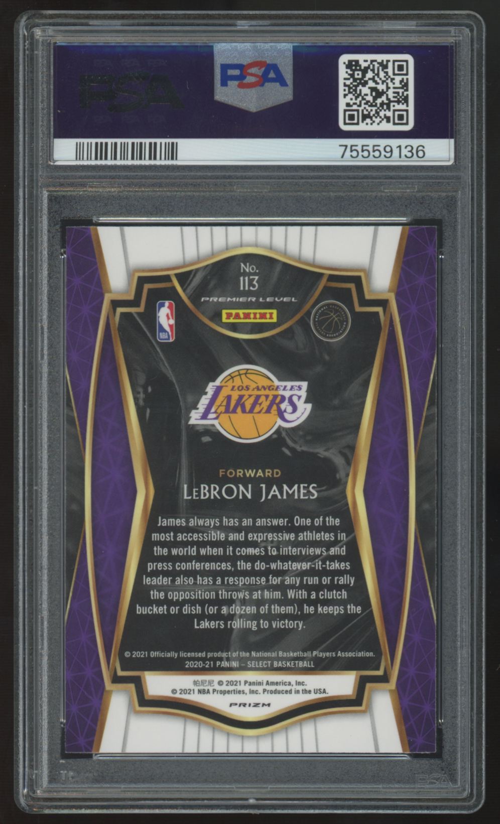 2020-21 Panini Select LeBron James Premier Level Silver #113 PSA 10