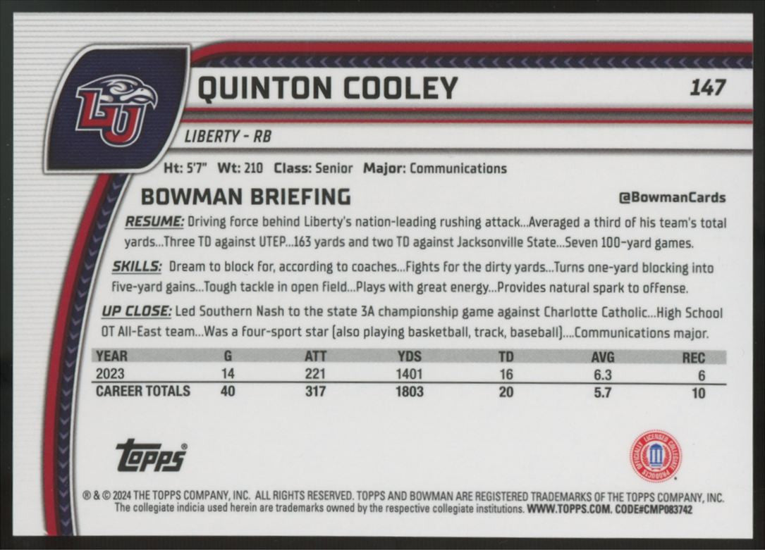 2024 Bowman Chrome U Quinton Cooley 1st Red Shimmer /5 #147