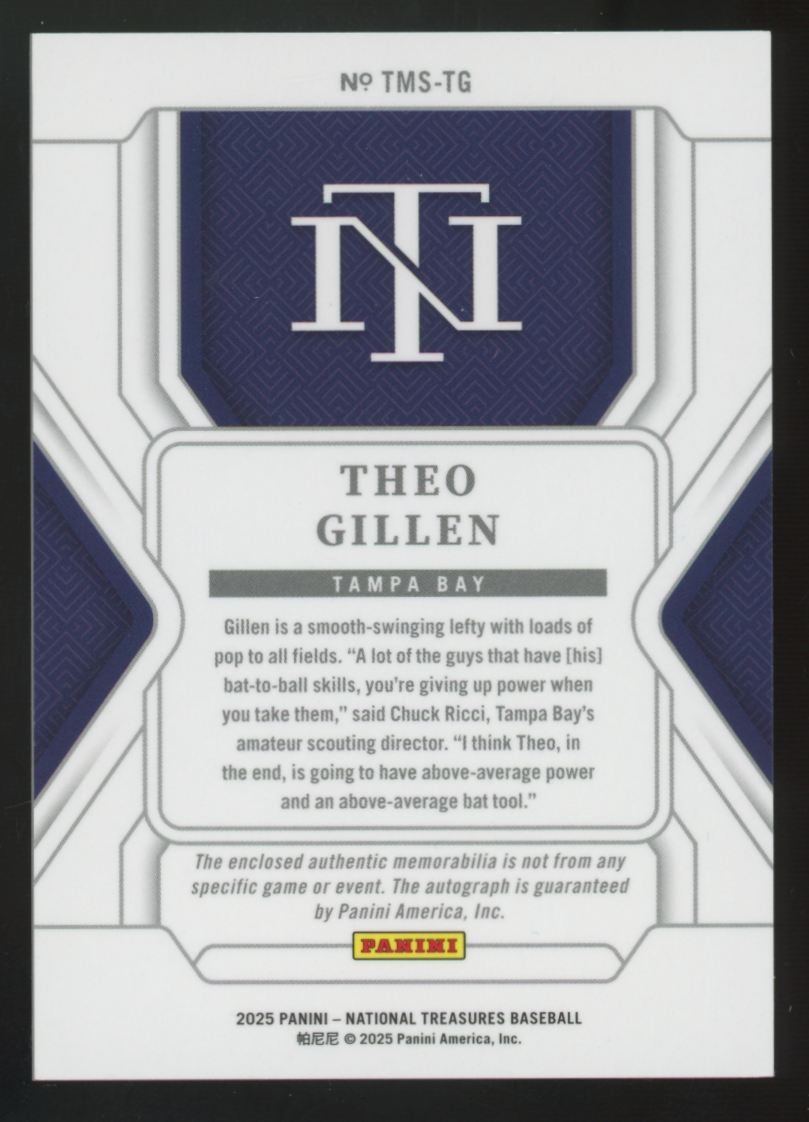 2025 Panini National Treasures Theo Gillen Patch Auto /99 #TMS-TG