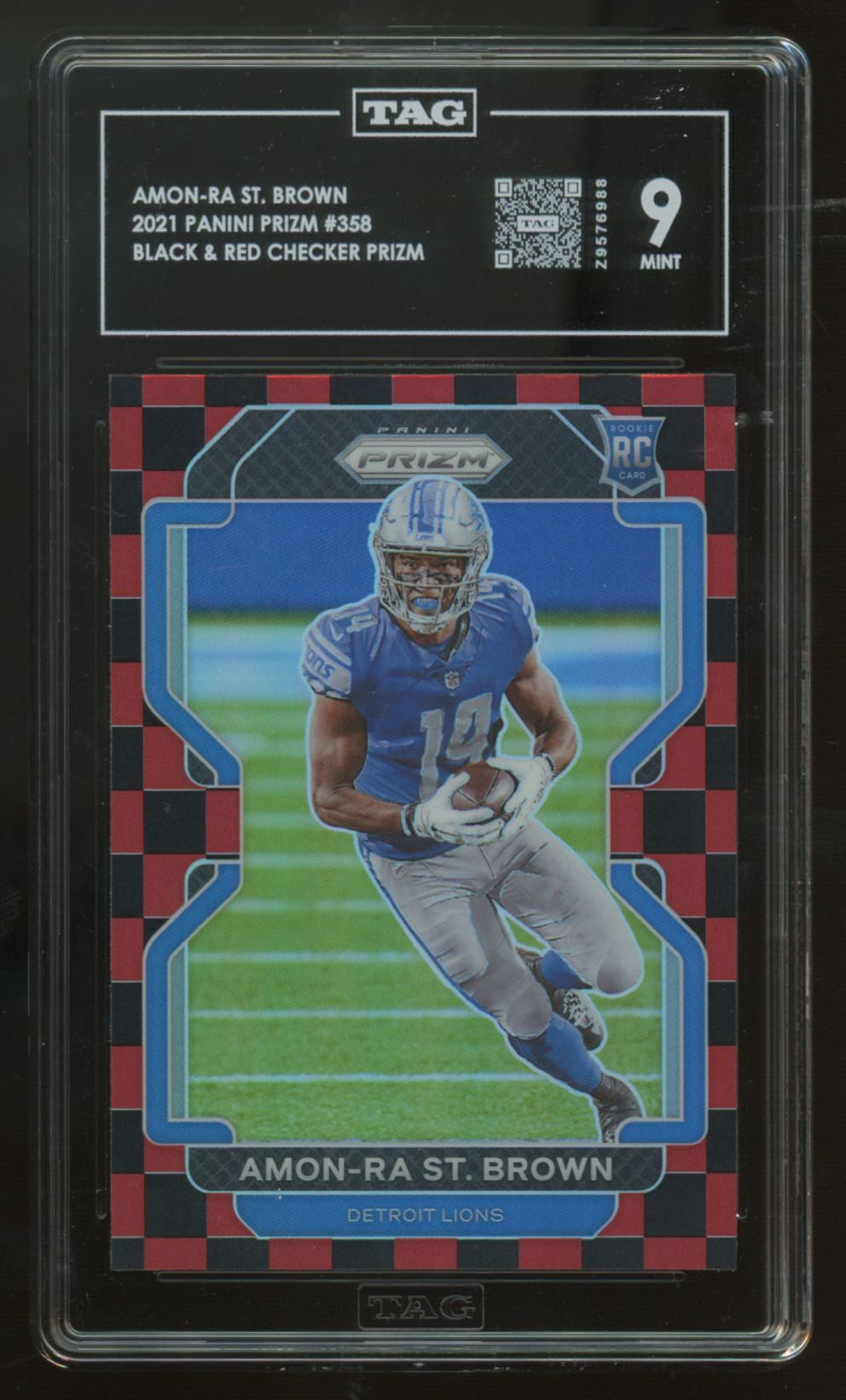 2021 Panini Prizm Amon-Ra St. Brown RC Black And Red Checker #358 TAG 9