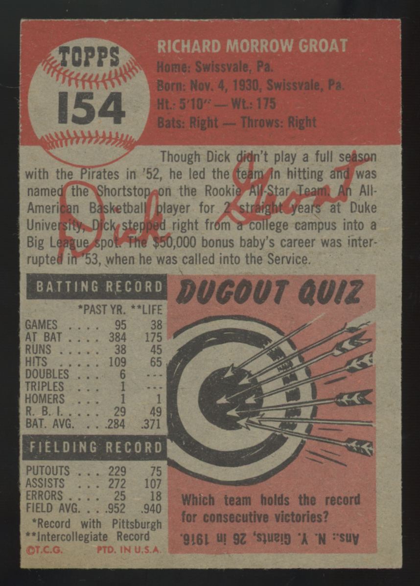 1953 Topps Dick Groat RC #154 NM