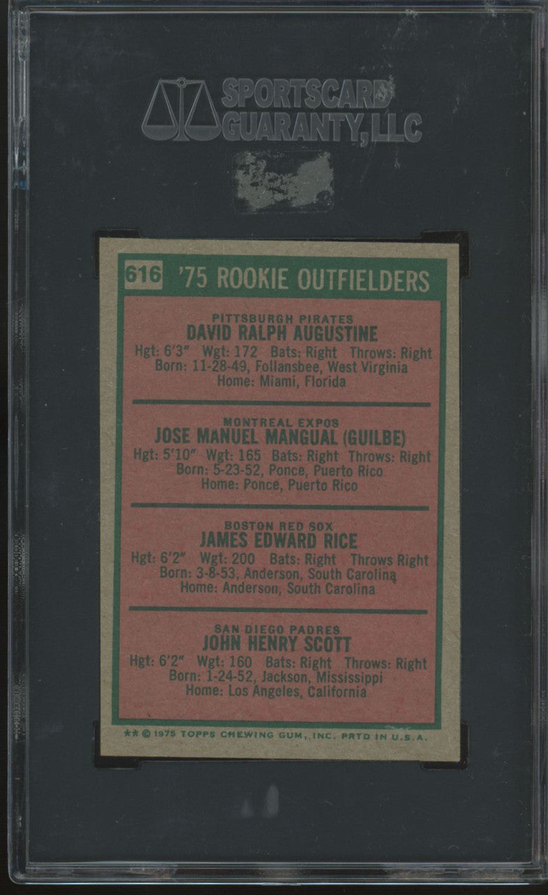 1975 Topps Mini Jim Rice RC Rookie Outfielders #616 SGC 6