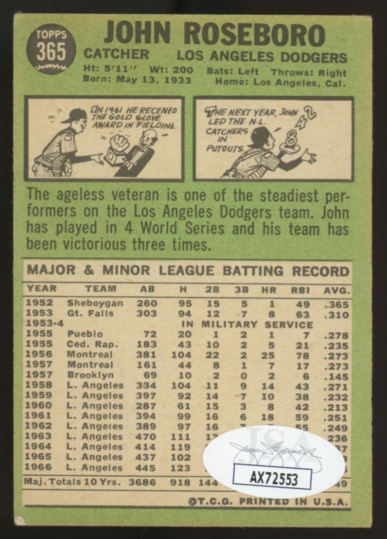 1967 Topps John Roseboro #365 Signed Autographed Card JSA
