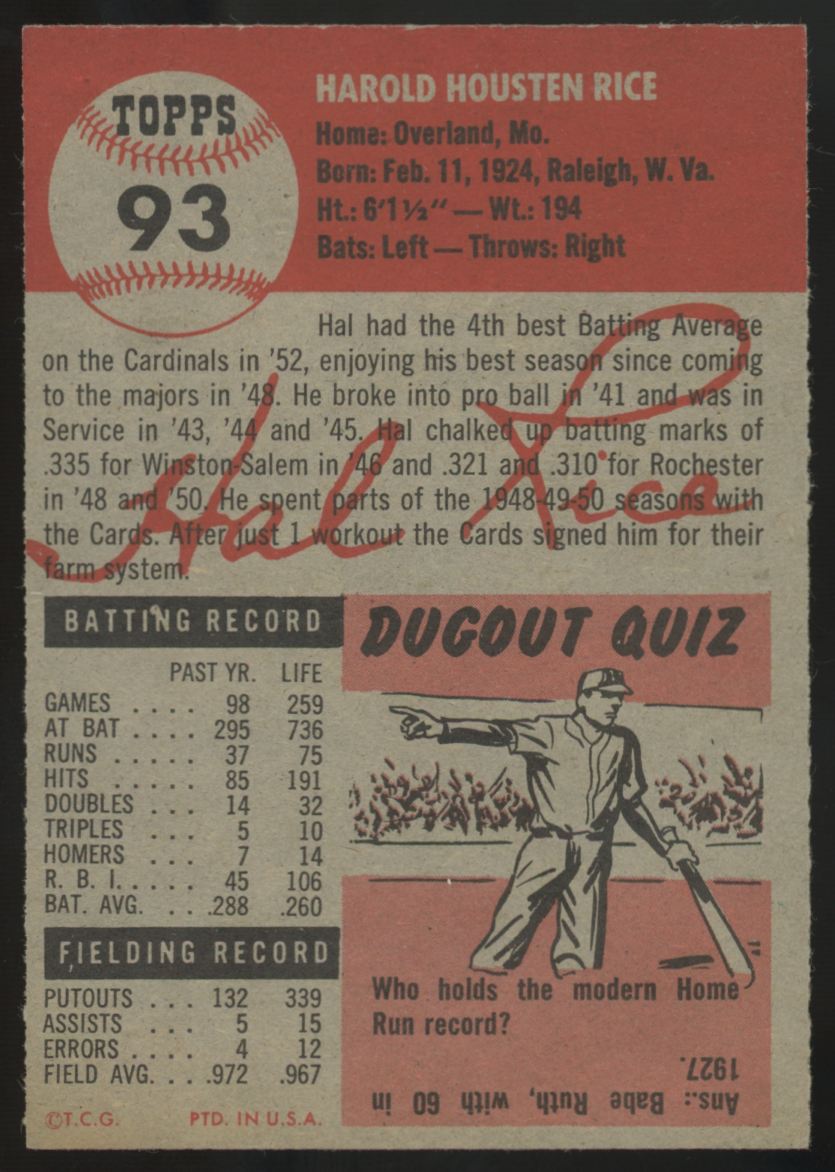1953 Topps Hal Rice #93 EX