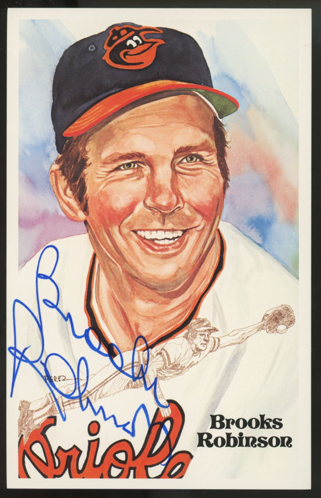 1983 Perez Steele Brooks Robinson Signed Auto Post Card /10000 JSA Authentic