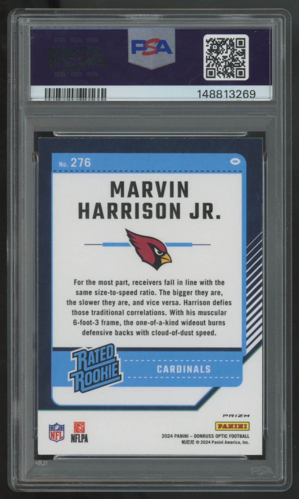 2024 Donruss Optic Marvin Harrison Jr. RC Rated Rookie Green Velocity #276 PSA 9