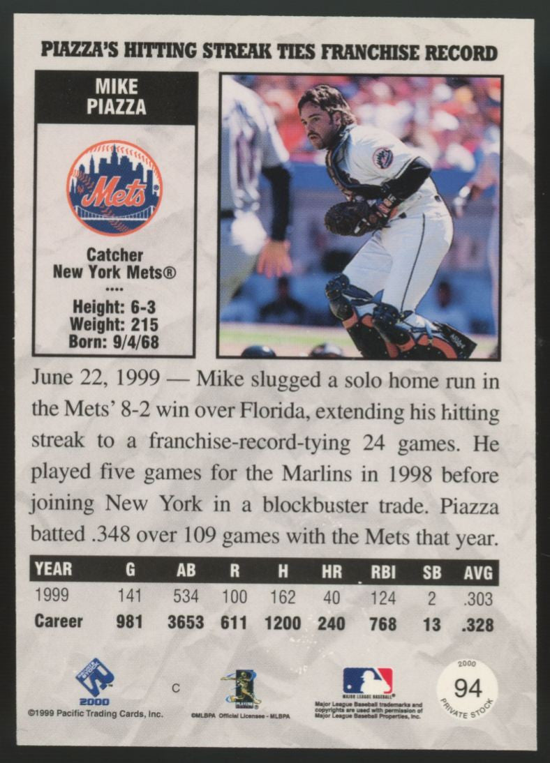 2000 Pacific Private Stock Mike Piazza Premiere Date /34 #94