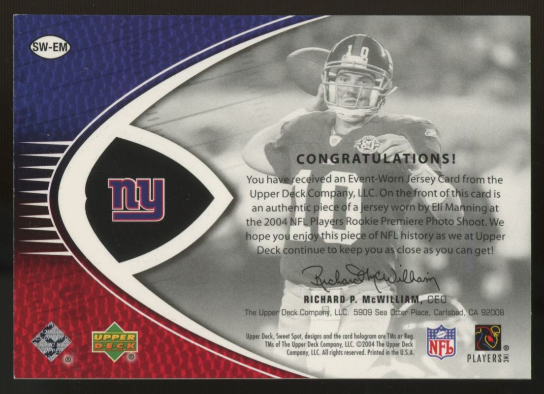 2004 Upper Deck Sweet Spot Eli Manning Sweet Swatches Patch #SW-EM