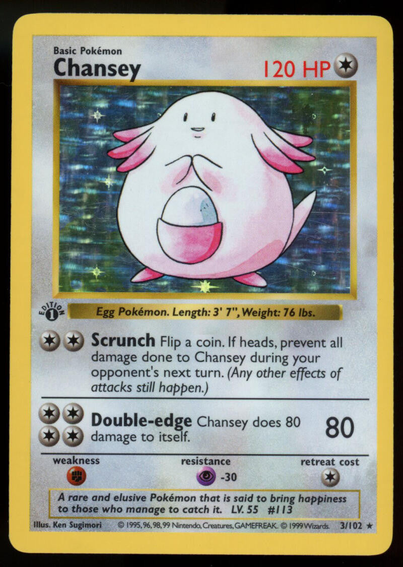 1999 Pokemon Shadowless Chansey Base Set 1st Edition Holofoil LP 3/102