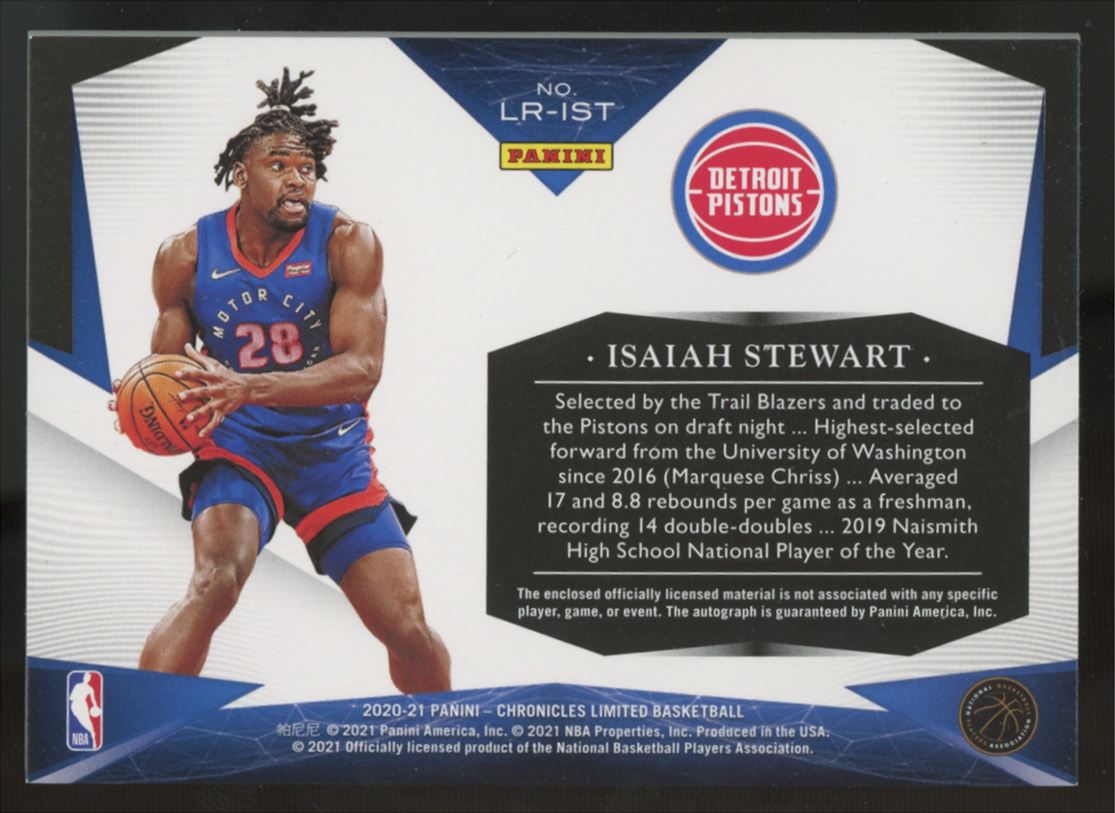 2020-21 Chronicles Limited Isaiah Stewart RC Prime Patch Auto RPA /25 #LR-IST