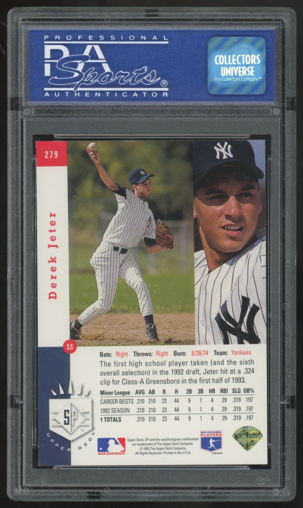 1993 Upper Deck SP Derek Jeter Prospect Foil #279 PSA 8