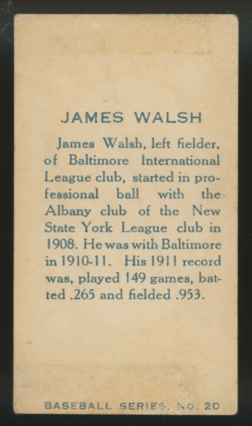 1912 C46 Imperial James Walsh #20 VG/EX